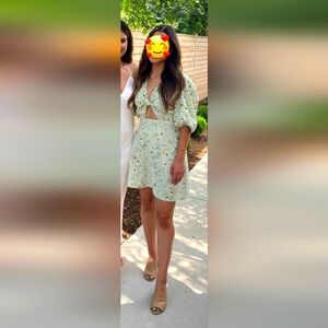 H&M Cotton Linen Floral Knot Mini Dress